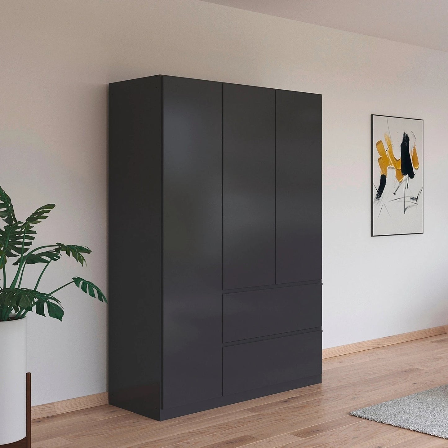 Rauch Cara Metallic Grey 3 Door Wardrobe with Drawers 136cm
