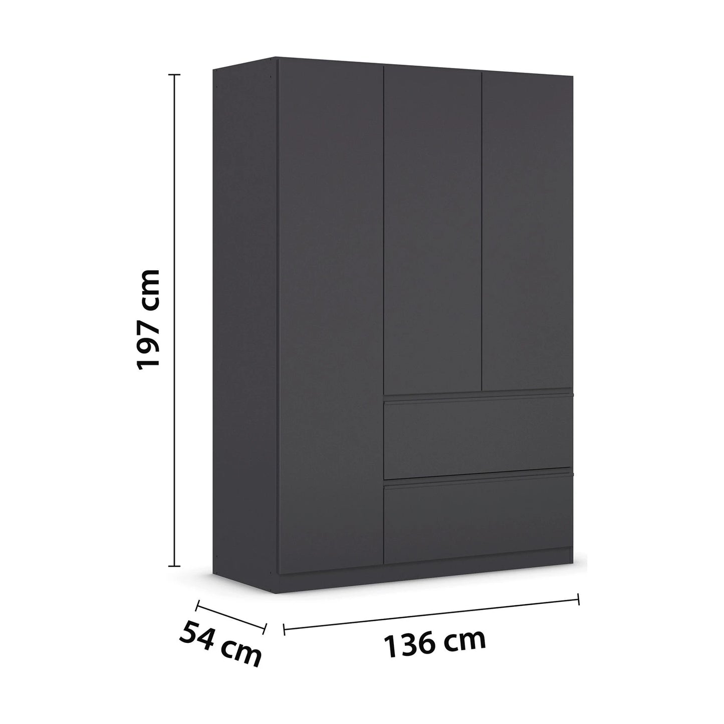 Rauch Cara Metallic Grey 3 Door Wardrobe with Drawers 136cm