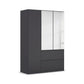 Rauch Cara Metallic Grey 3 Door Mirrored Wardrobe with Drawers 136cm