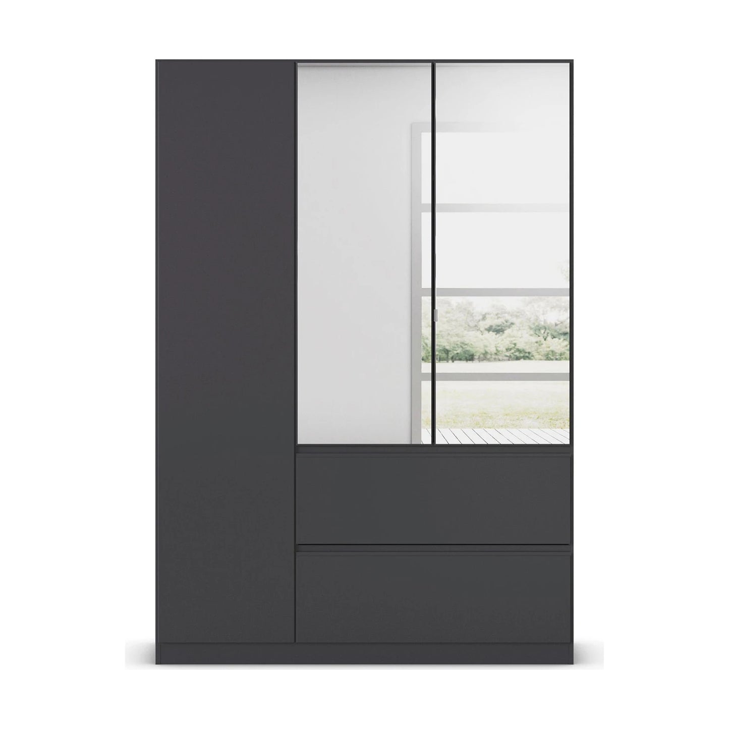 Rauch Cara Metallic Grey 3 Door Mirrored Wardrobe with Drawers 136cm