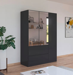 Rauch Cara Metallic Grey 3 Door Mirrored Wardrobe with Drawers 136cm