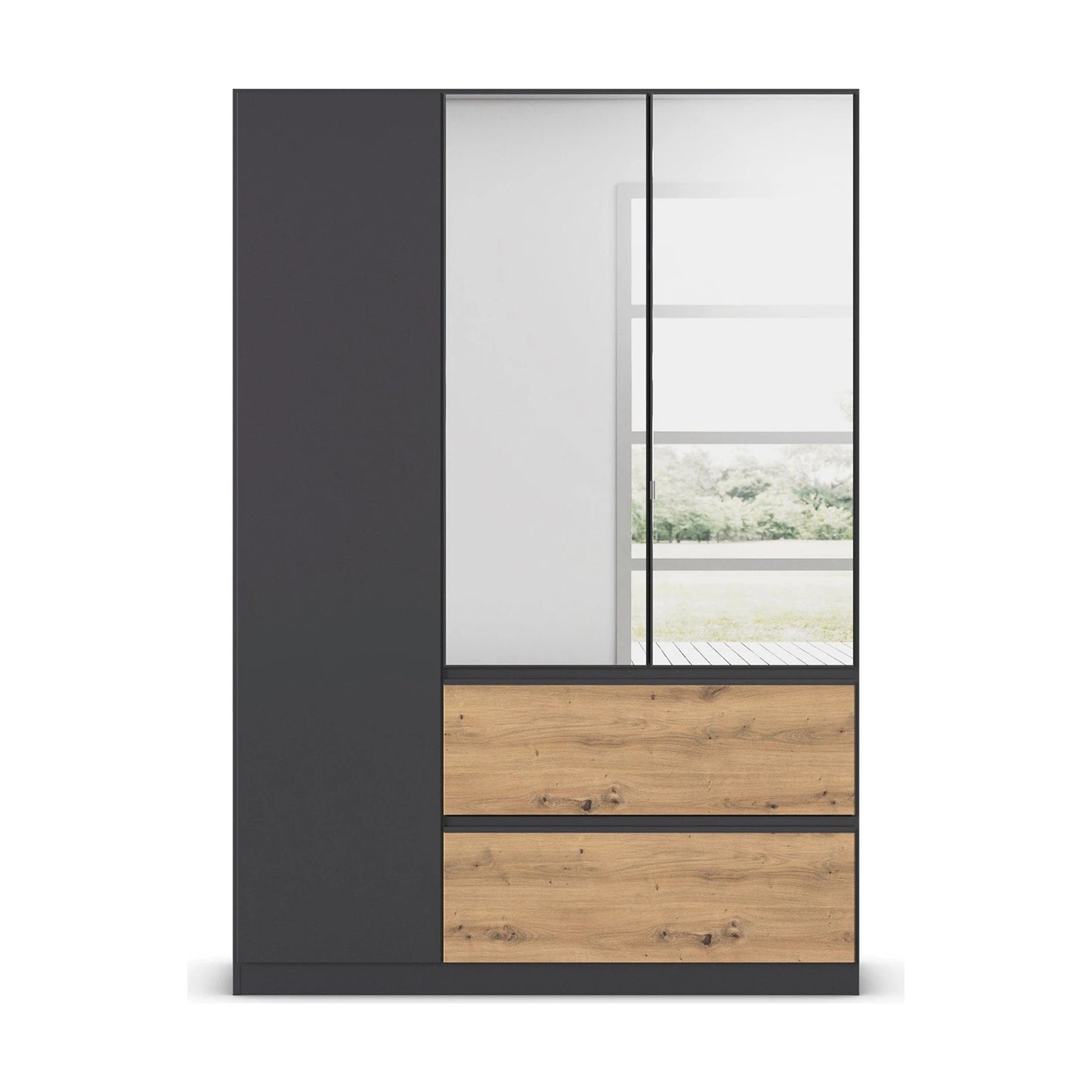 Rauch Cara Metallic Grey 3 Door Mirrored Wardrobe with Drawers 136cm