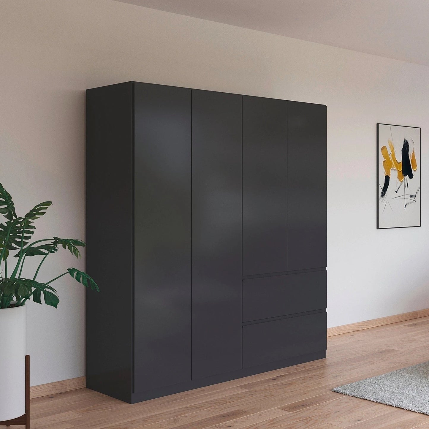 Rauch Cara Metallic Grey 4 Door Wardrobe with Drawers 181cm