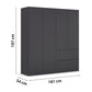Rauch Cara Metallic Grey 4 Door Wardrobe with Drawers 181cm