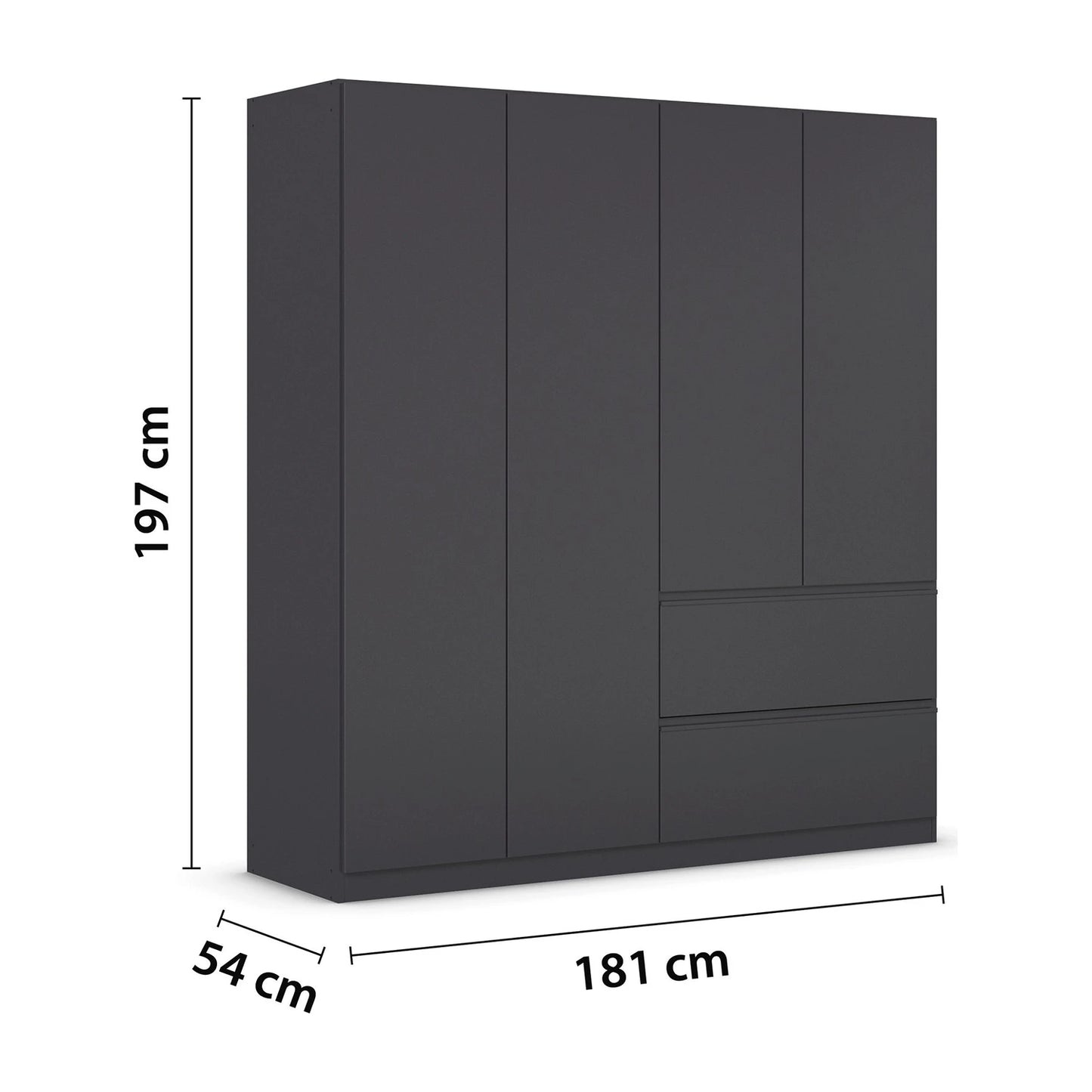 Rauch Cara Metallic Grey 4 Door Wardrobe with Drawers 181cm