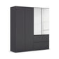 Rauch Cara Metallic Grey 4 Door Mirrored Wardrobe with Drawers 181cm