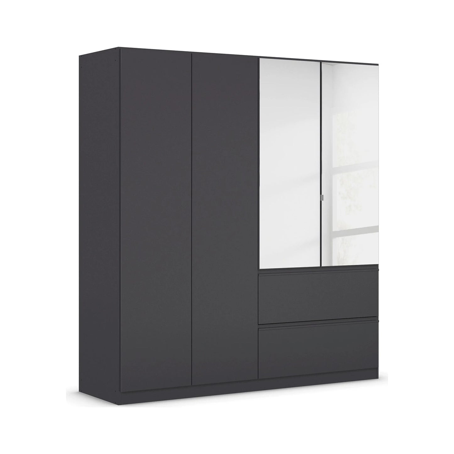 Rauch Cara Metallic Grey 4 Door Mirrored Wardrobe with Drawers 181cm