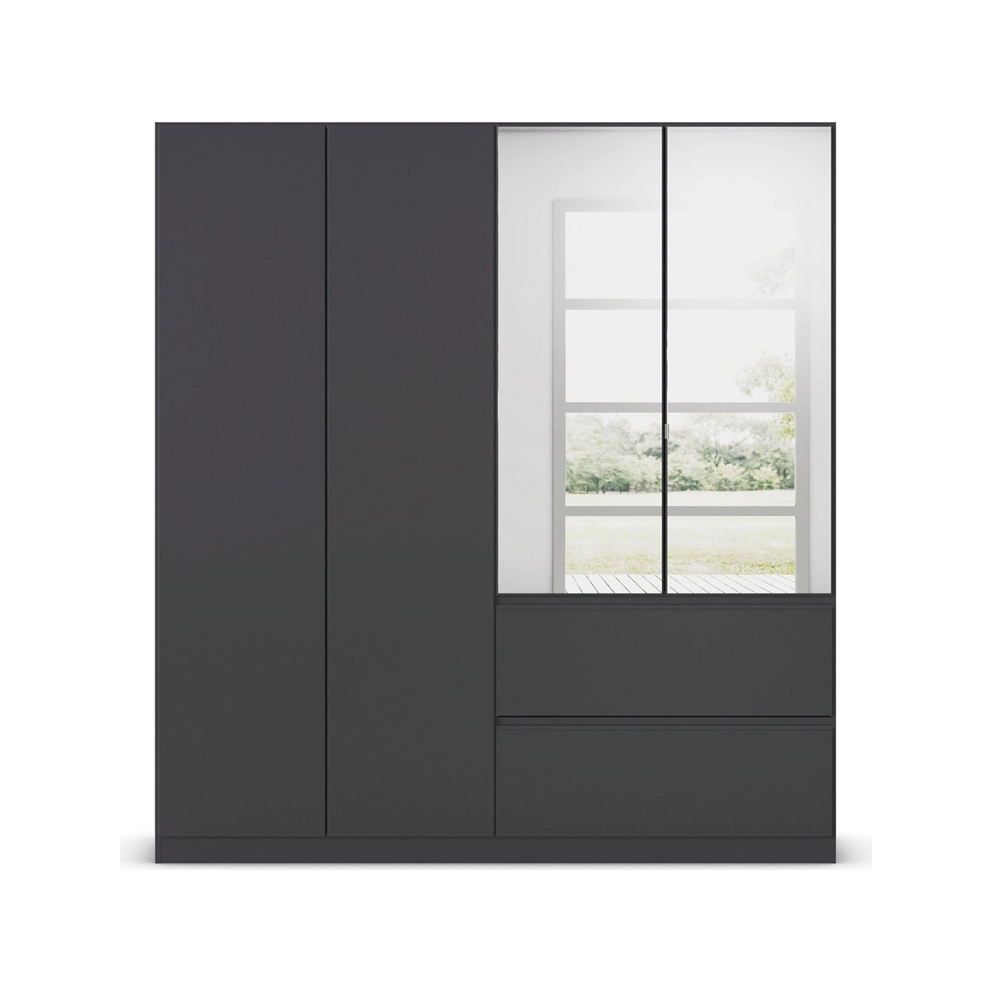 Rauch Cara Metallic Grey 4 Door Mirrored Wardrobe with Drawers 181cm