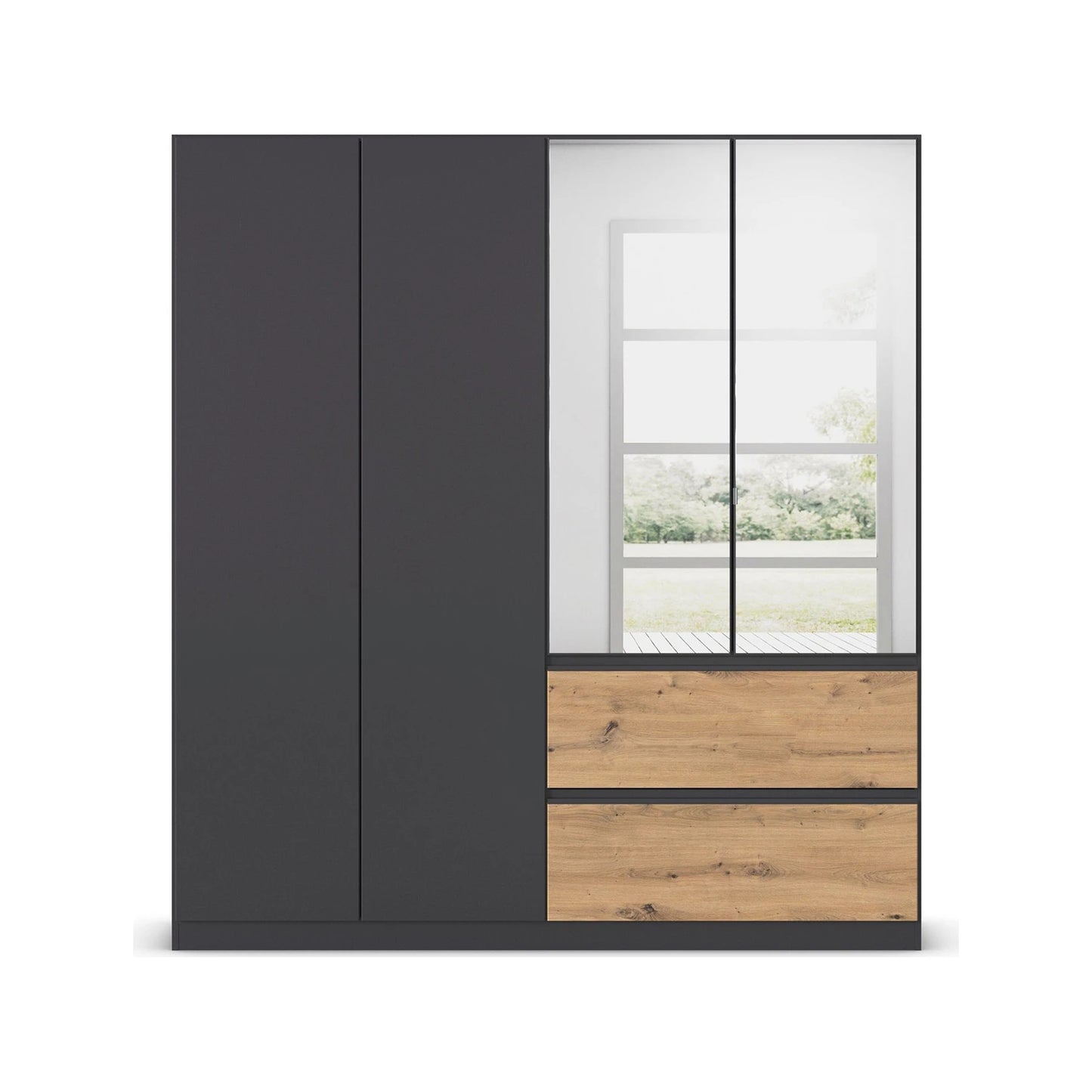Rauch Cara Metallic Grey 4 Door Mirrored Wardrobe with Drawers 181cm