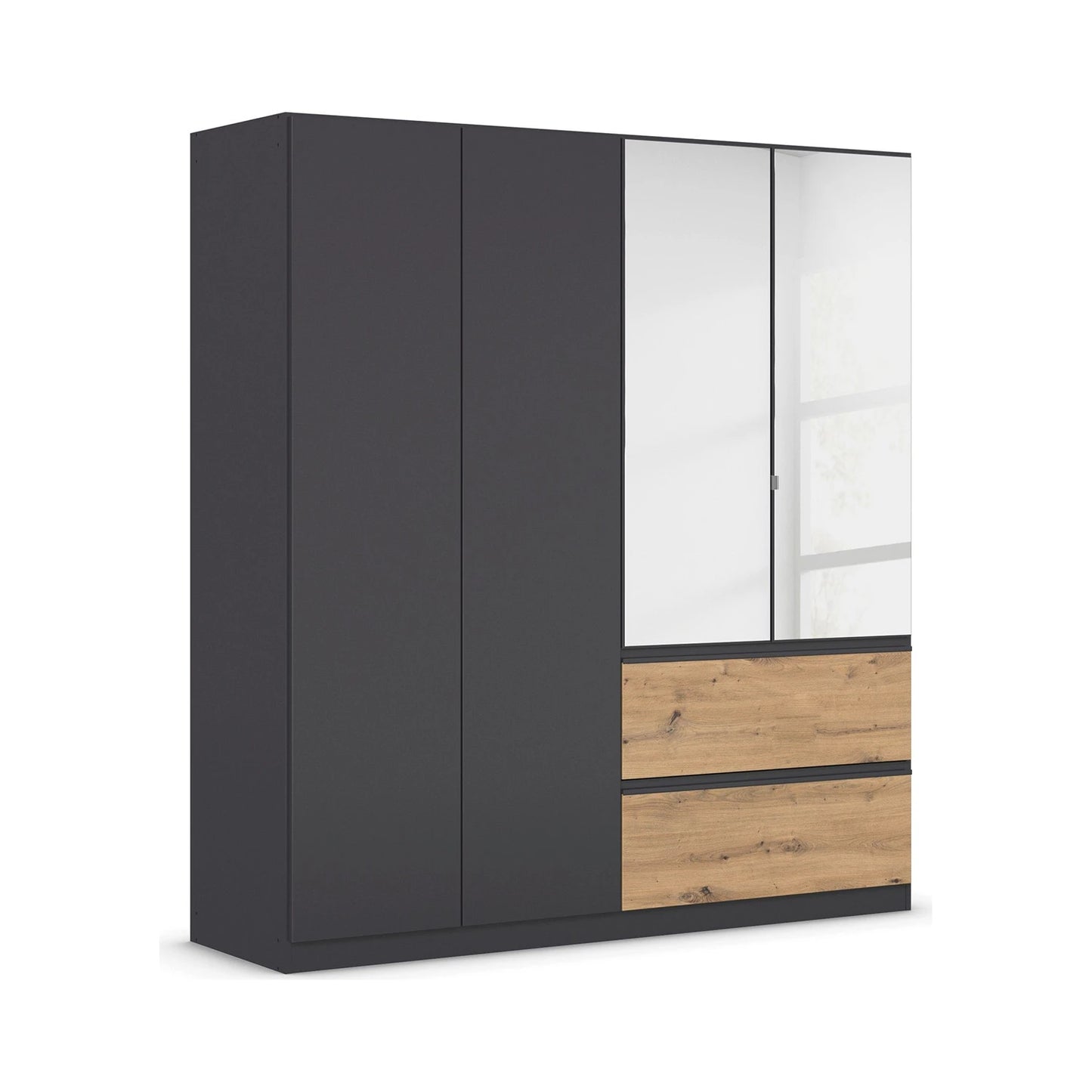 Rauch Cara Metallic Grey 4 Door Mirrored Wardrobe with Drawers 181cm
