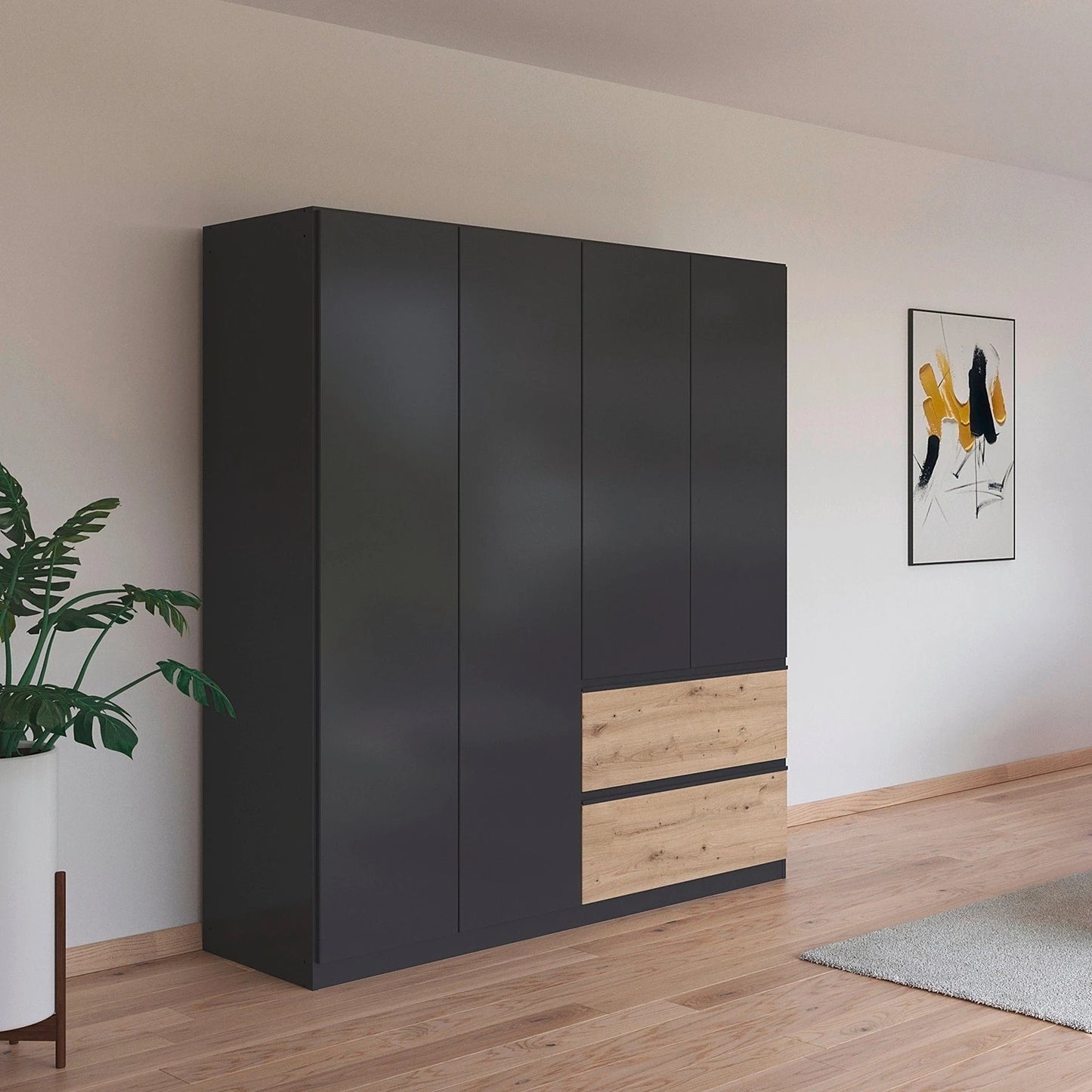 Rauch Cara Metallic Grey 4 Door Wardrobe with Drawers 181cm