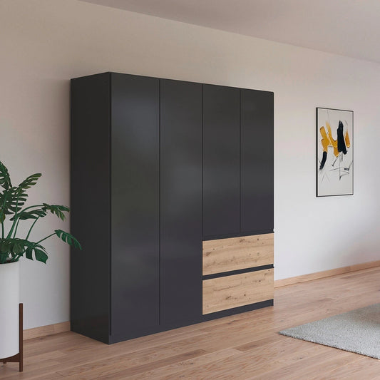 Rauch Cara Metallic Grey 4 Door Wardrobe with Drawers 181cm