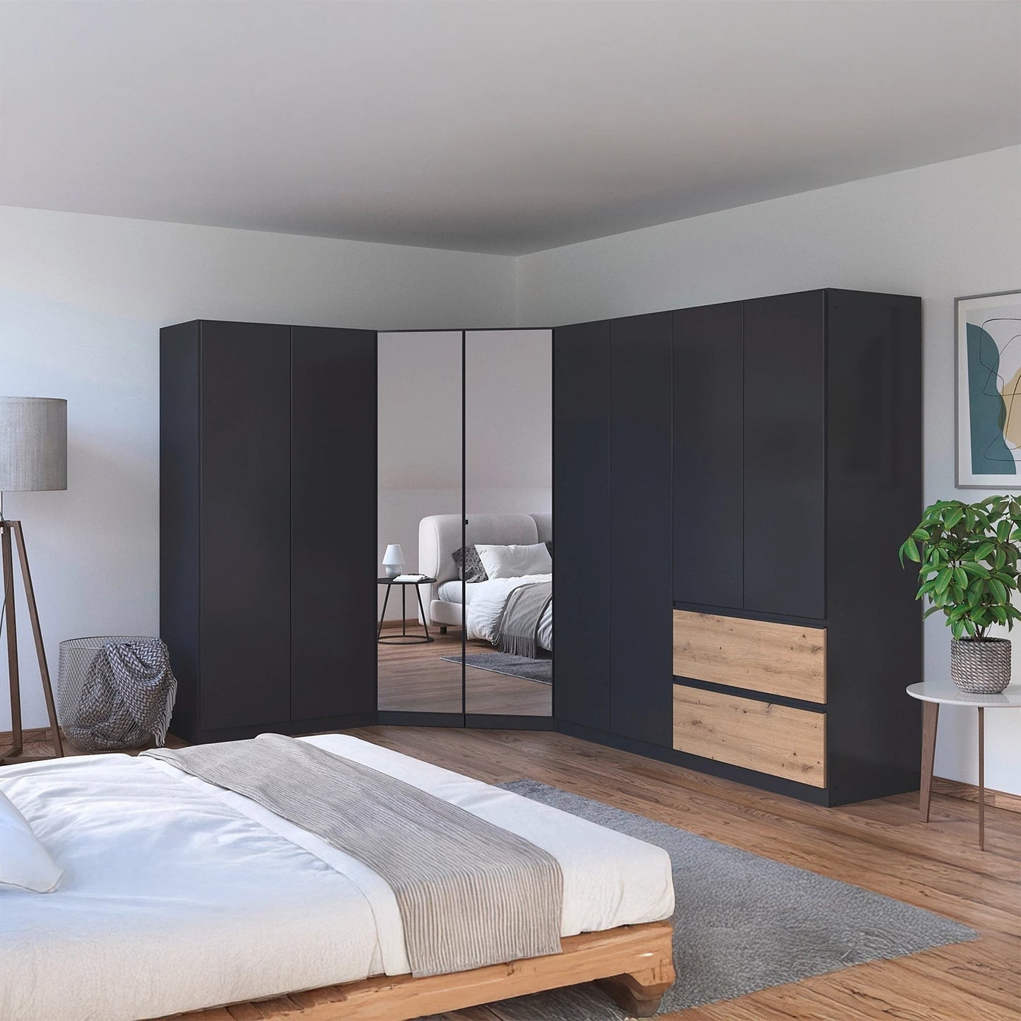 Rauch Cara Metallic Grey Large Corner Wardrobe