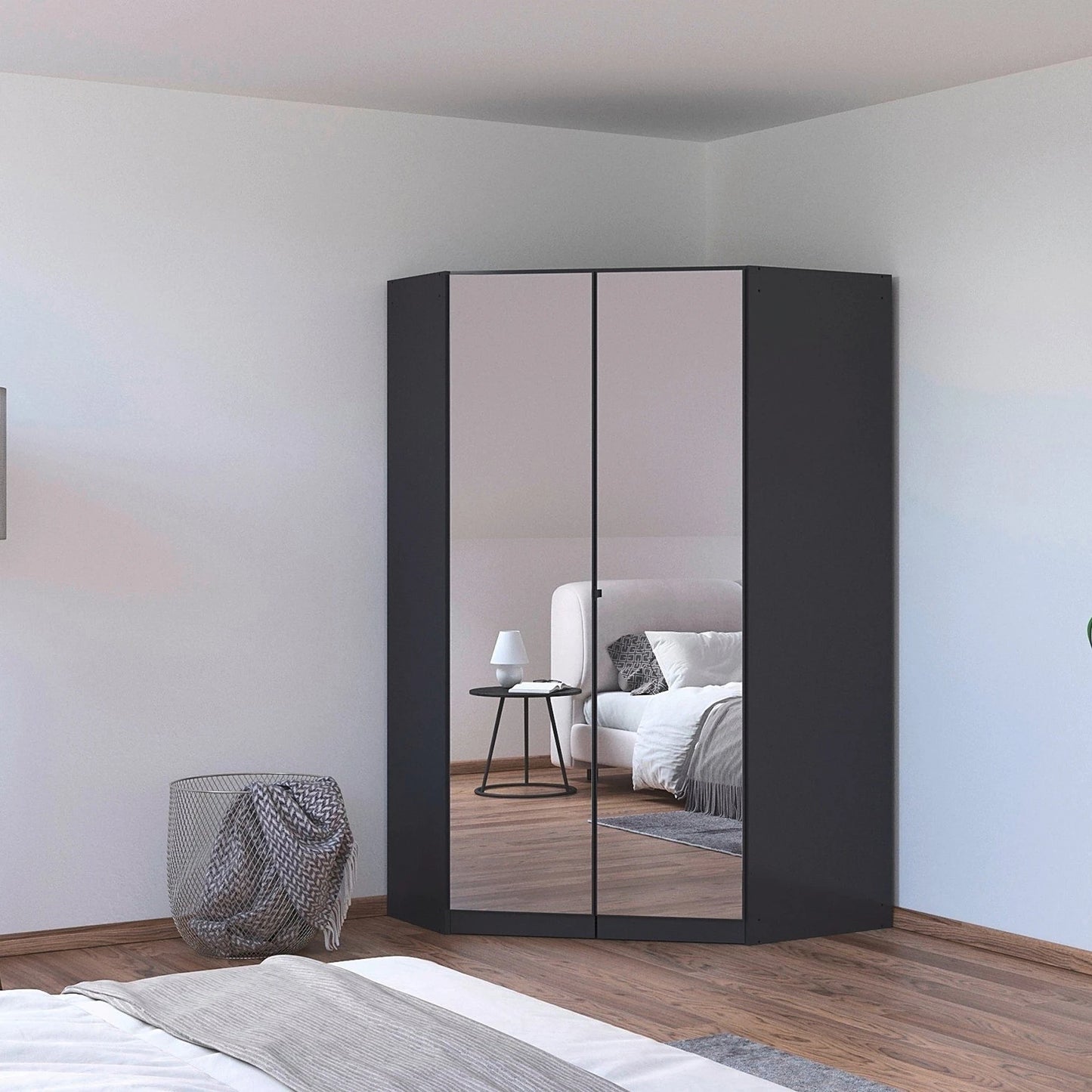 Rauch Cara Metallic Grey Corner Wardrobe Unit with Mirror Doors