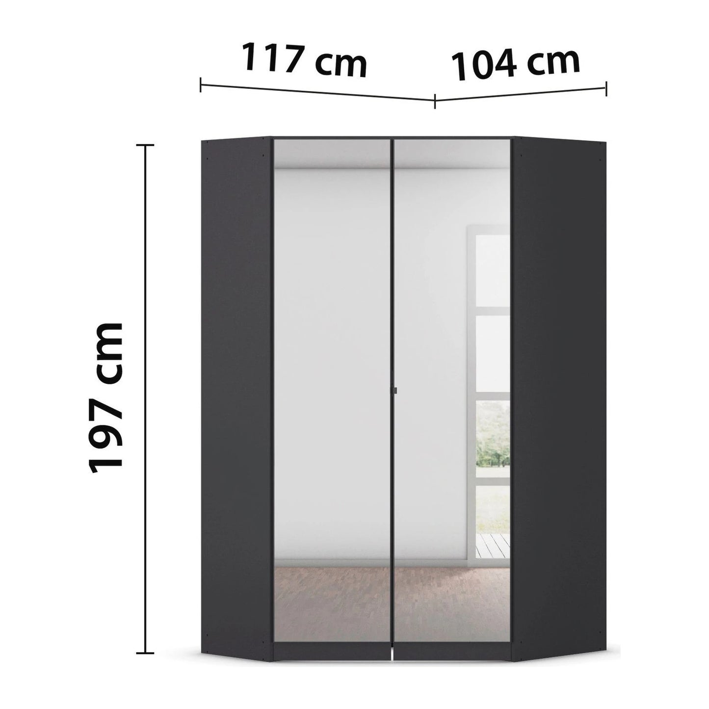 Rauch Cara Metallic Grey Corner Wardrobe Unit with Mirror Doors