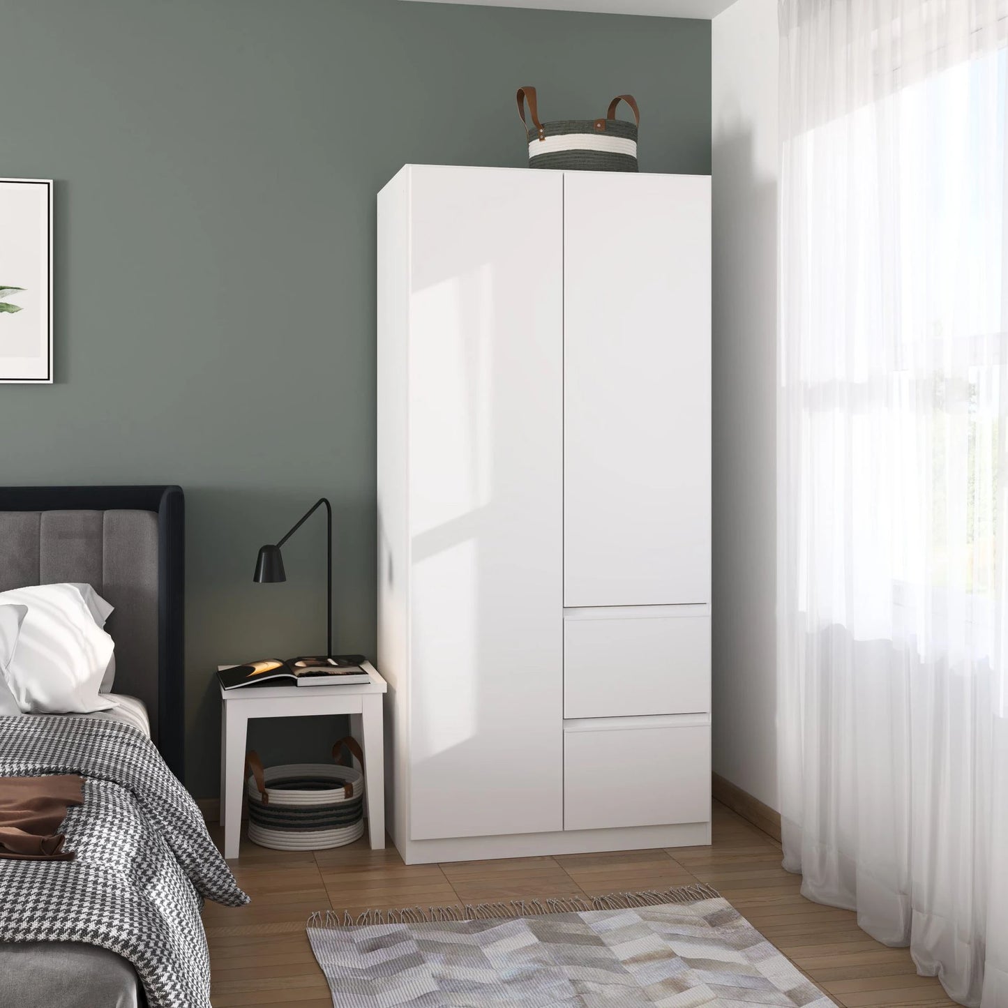 Rauch Cara White 2 Door Wardrobe with Side Drawers 91cm