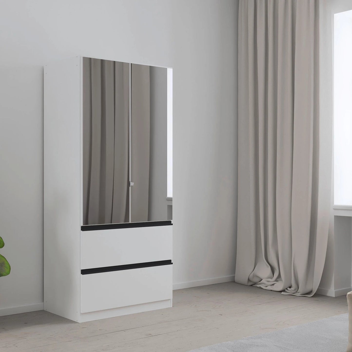Rauch Cara White 2 Door Mirrored Wardrobe with Drawers