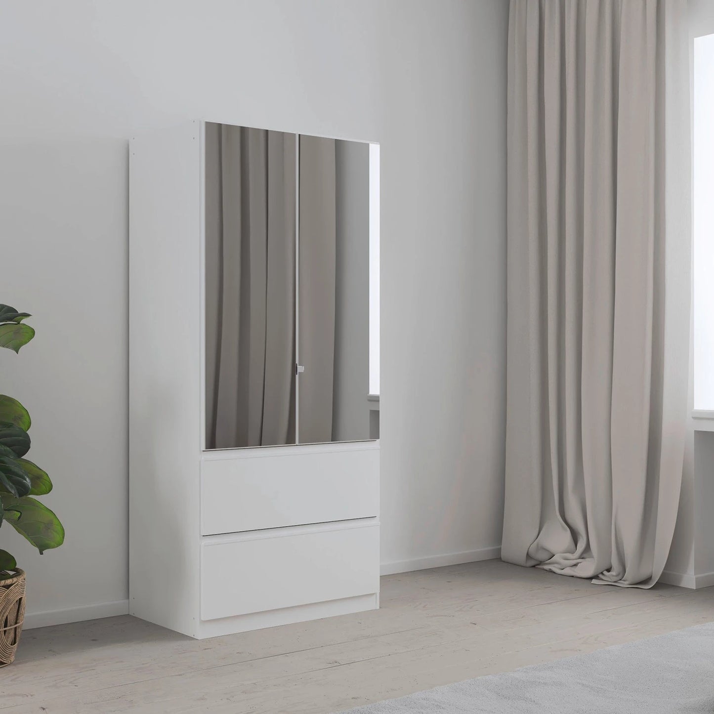 Rauch Cara White 2 Door Mirrored Wardrobe with Drawers