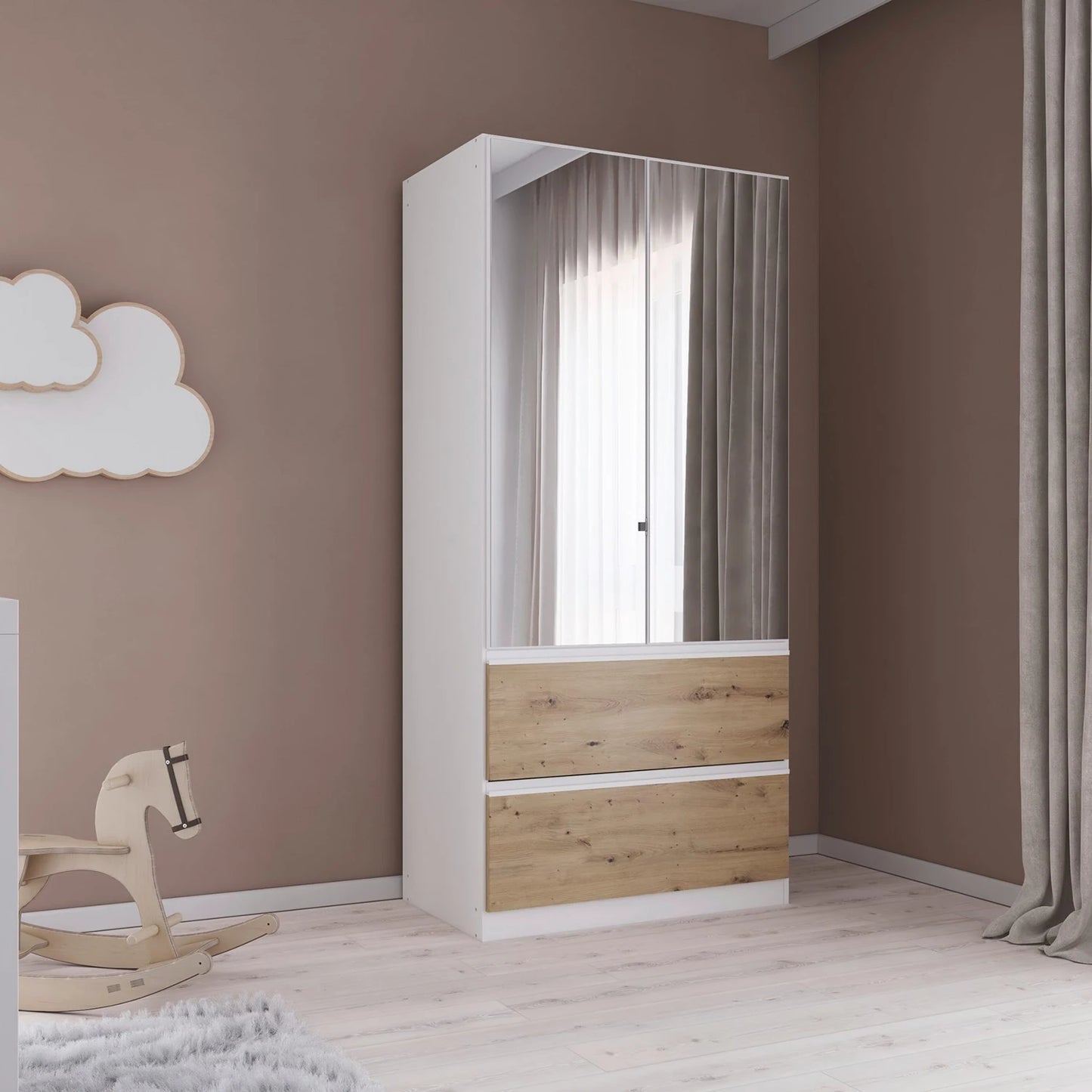 Rauch Cara White 2 Door Mirrored Wardrobe with Drawers