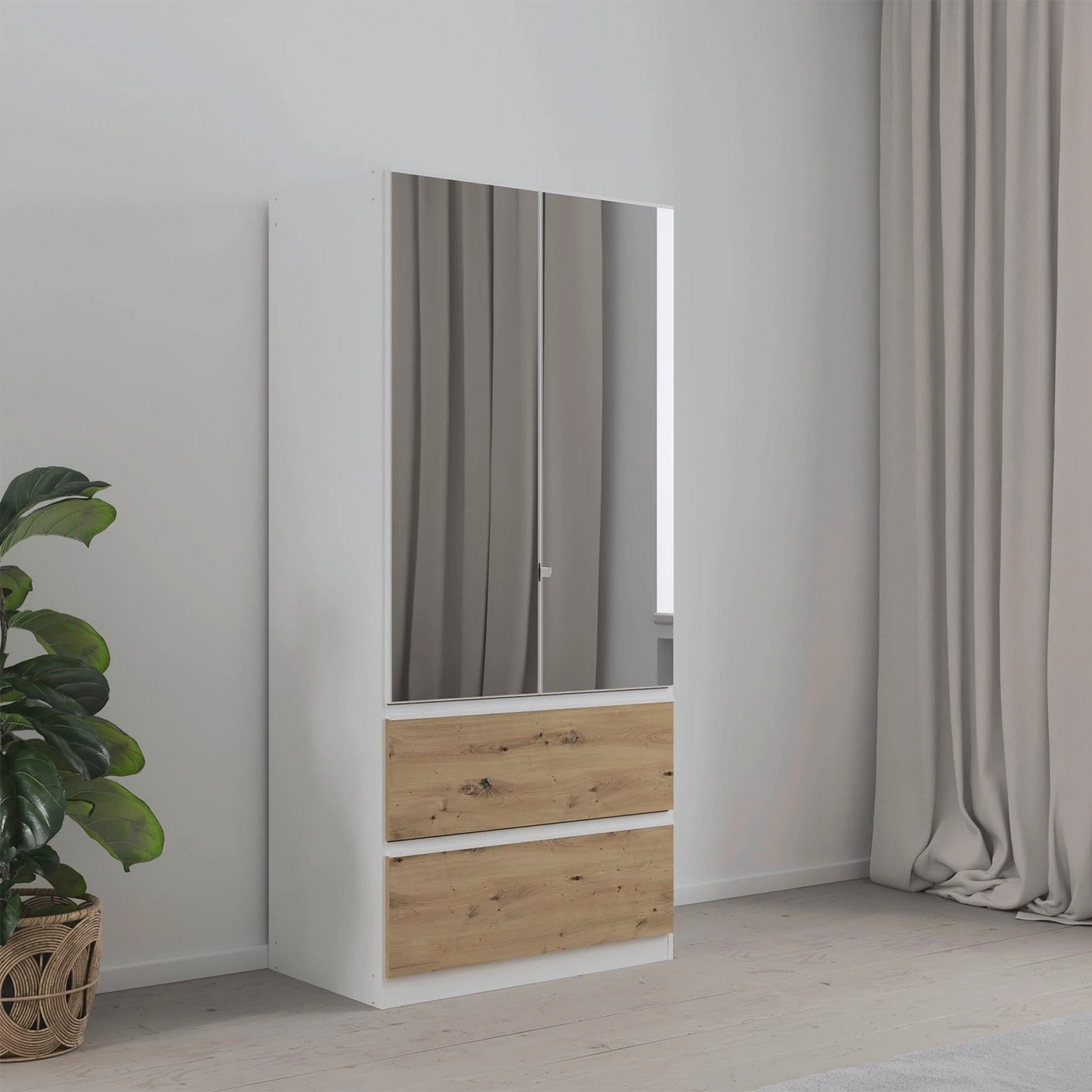 Rauch Cara White 2 Door Mirrored Wardrobe with Drawers