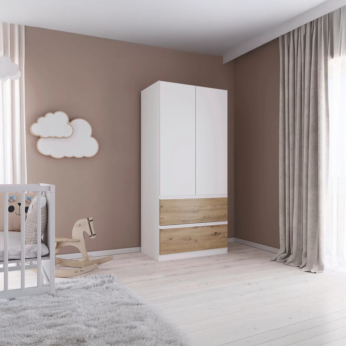 Rauch Cara White 2 Door Wardrobe with Drawers