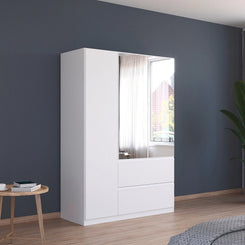 Rauch Cara White 3 Door Mirrored Wardrobe with Drawers 136cm