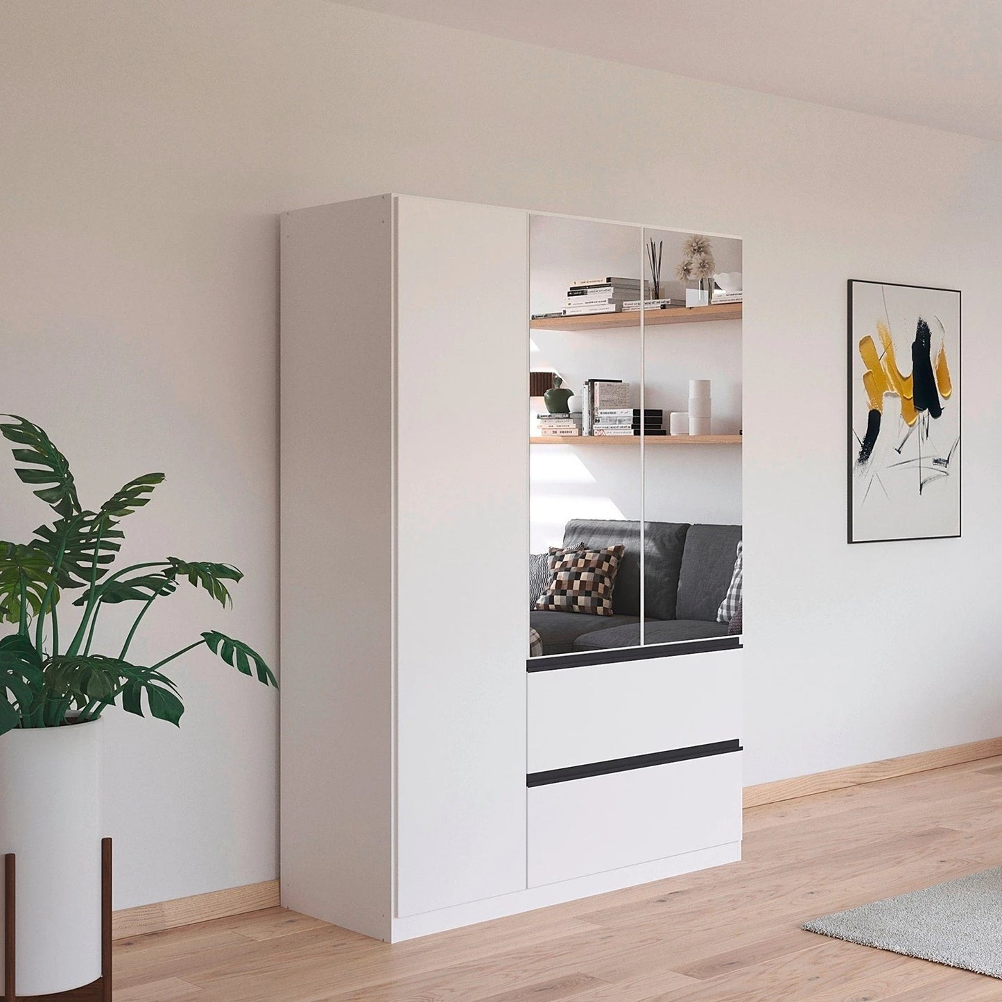 Rauch Cara White 3 Door Mirrored Wardrobe with Drawers 136cm