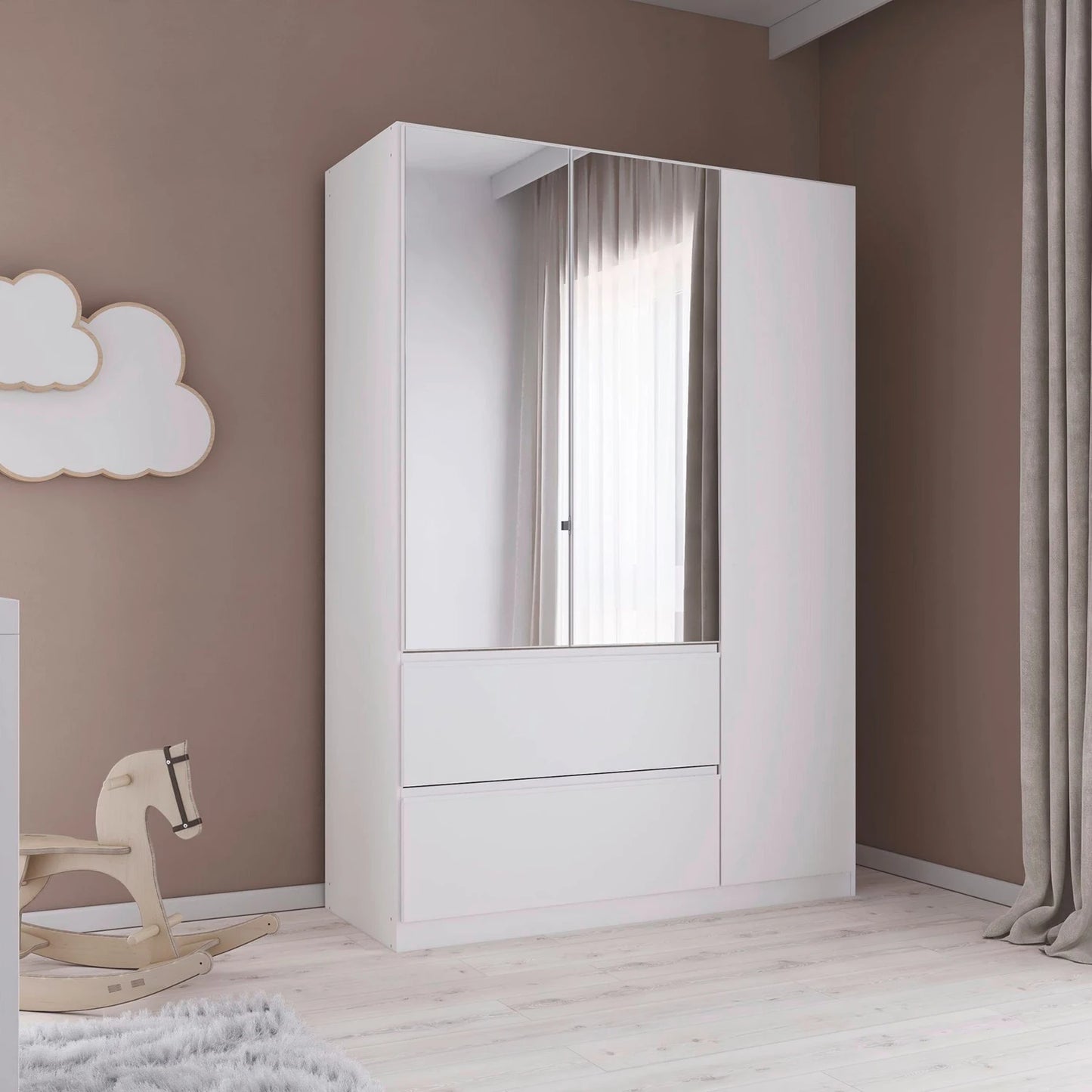 Rauch Cara White 3 Door Mirrored Wardrobe with Drawers 136cm