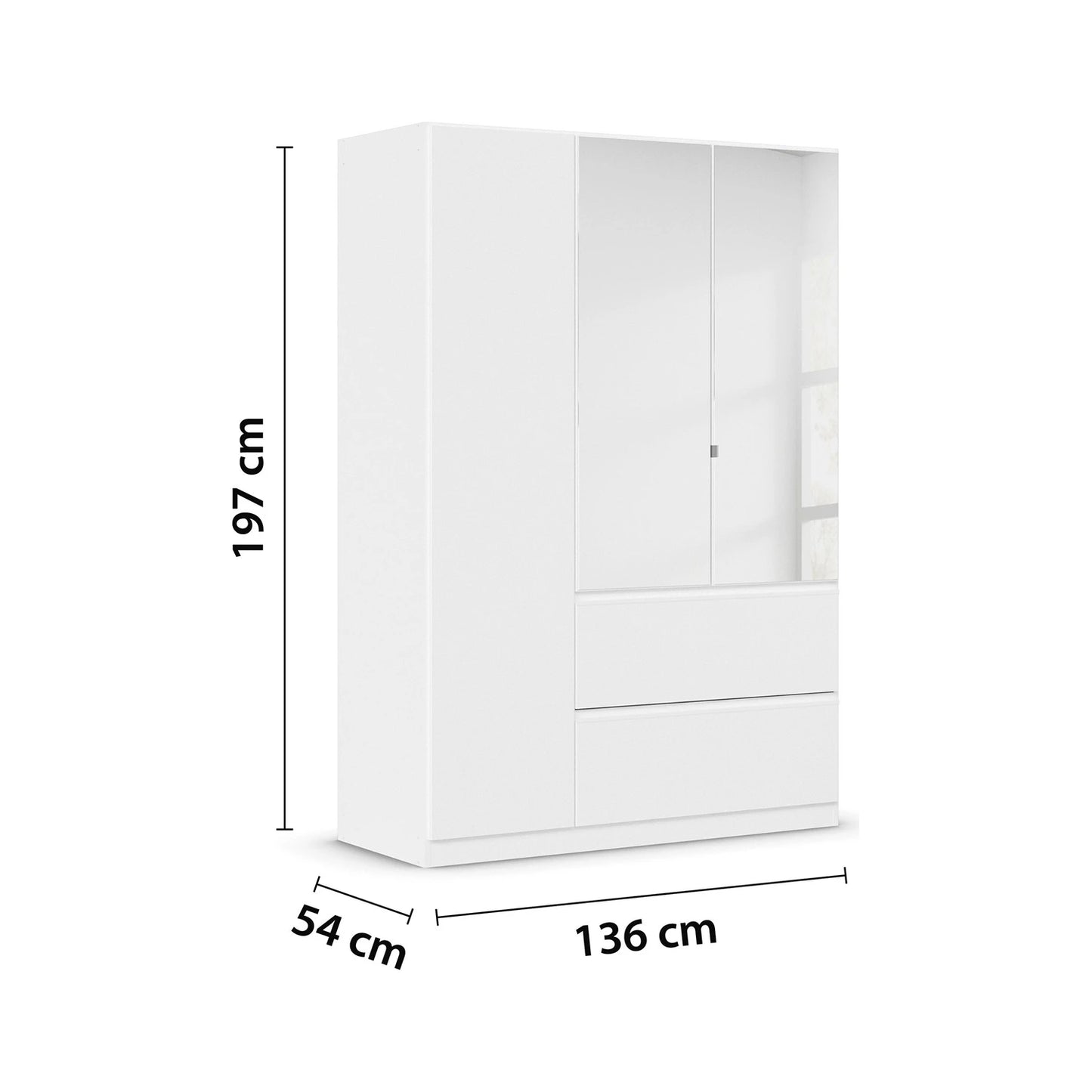 Rauch Cara White 3 Door Mirrored Wardrobe with Drawers 136cm