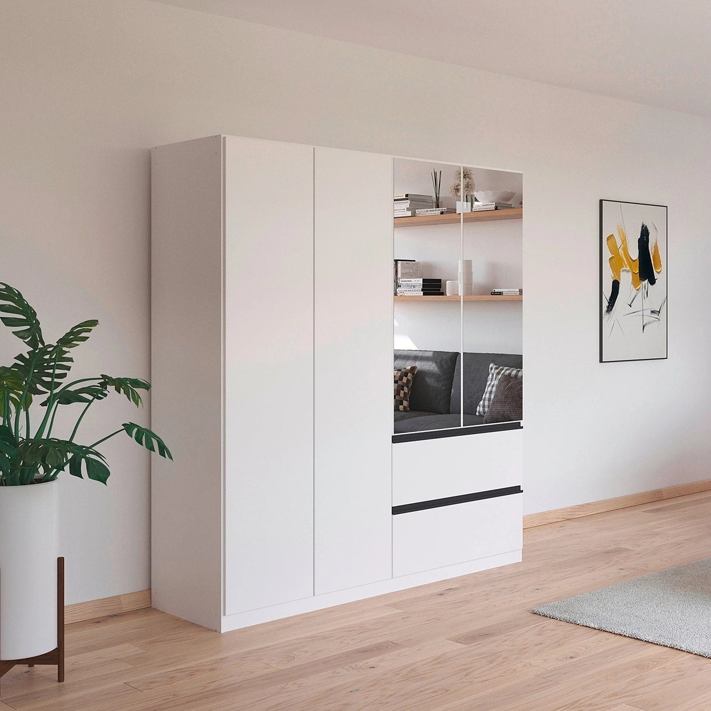Rauch Cara White 4 Door Mirrored Wardrobe with Drawers 181cm
