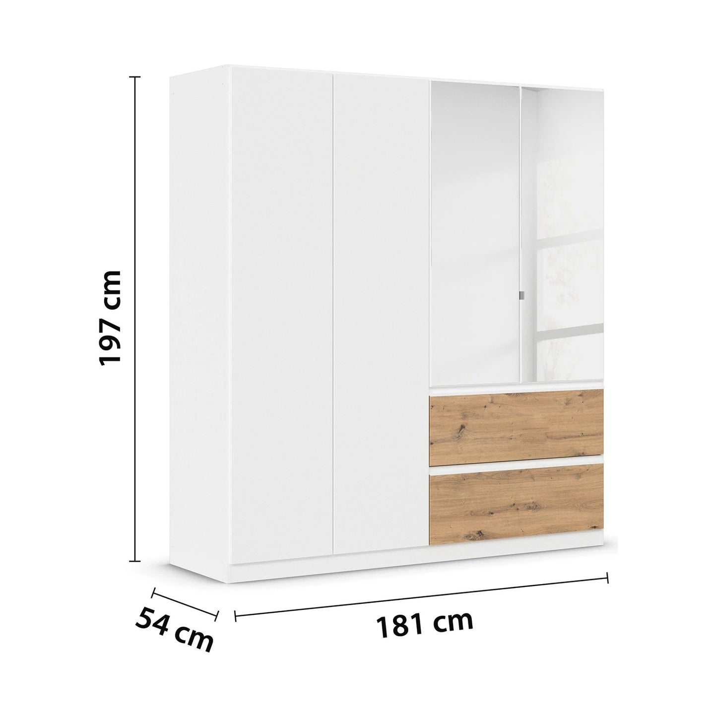 Rauch Cara White 4 Door Mirrored Wardrobe with Drawers 181cm