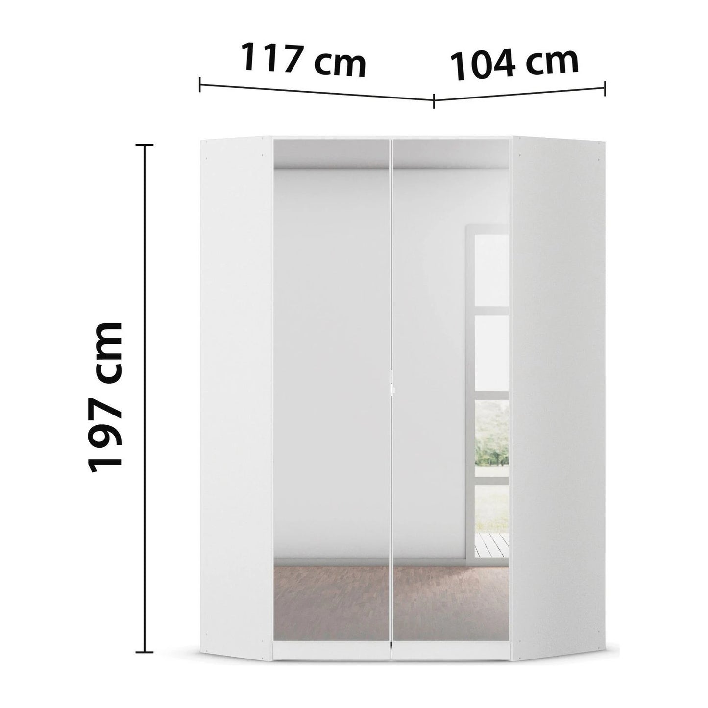 Rauch Cara White Corner Wardrobe Unit with Mirror Doors