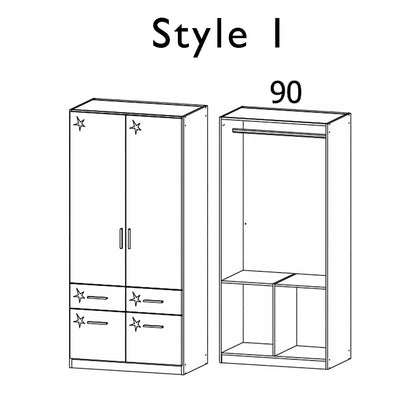 2 Doors & 4 Drawers White High Gloss Wardrobe - W91 CM - Interior Style 1