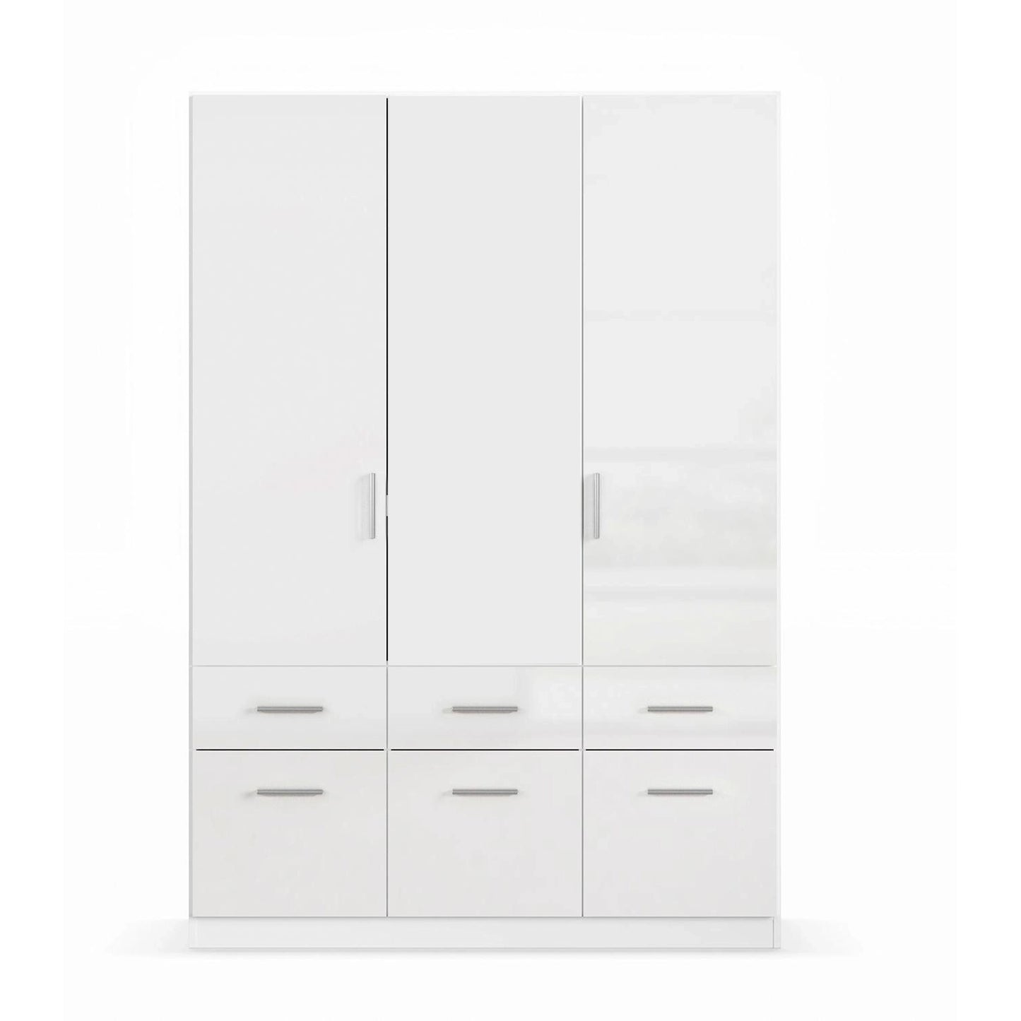 Rauch Cello 3 Doors & 6 Drawers White High Gloss Wardrobe - W140 CM - Front View