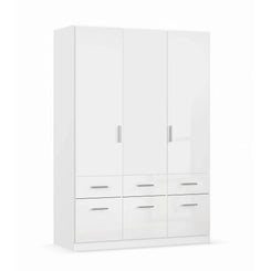 Rauch Cello 3 Doors & 6 Drawers White High Gloss Wardrobe - W140 CM