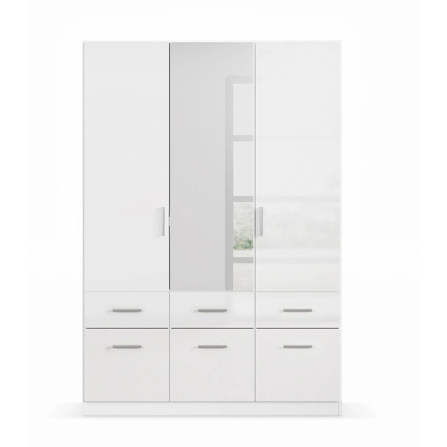 Rauch Cello 3 Doors & 6 Drawers White High Gloss Wardrobe - W140 CM with Mirror - Front View