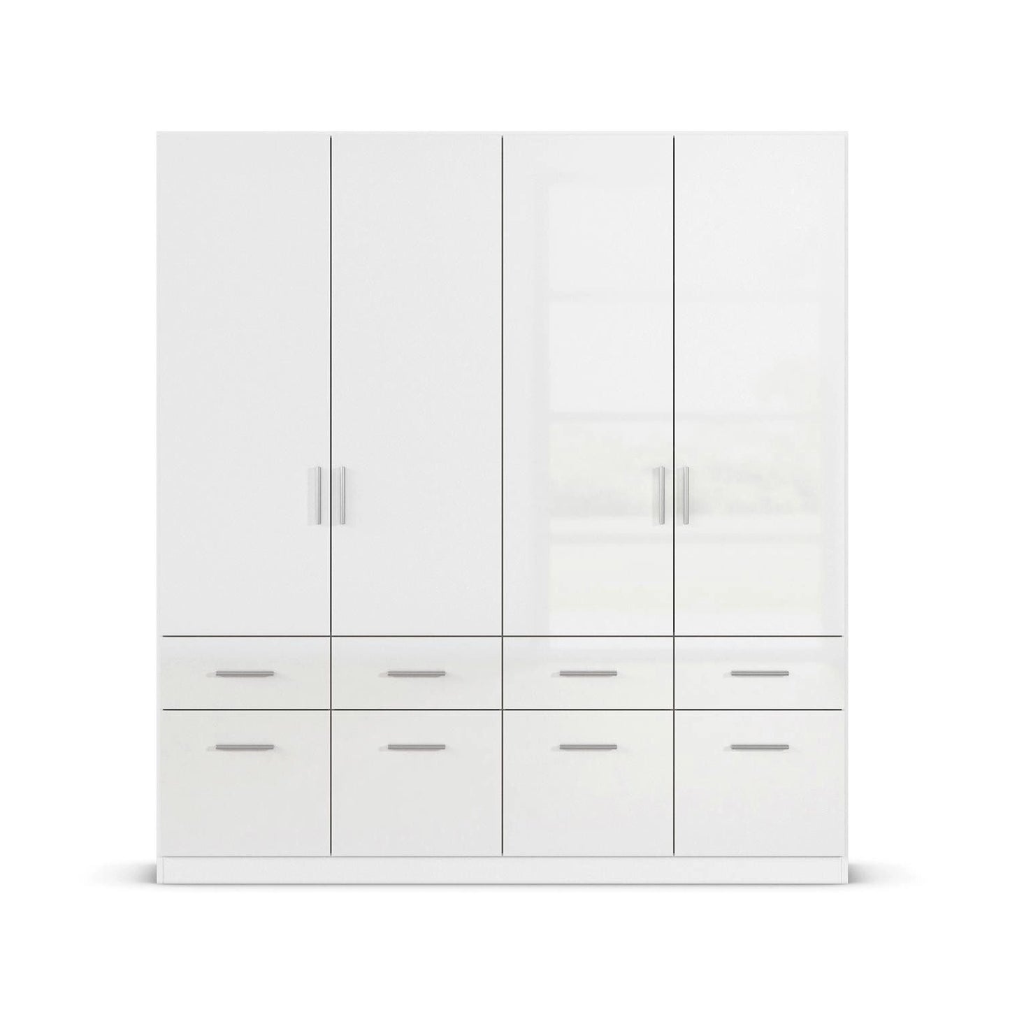 Rauch Cello 4 Doors & 8 Drawers White High Gloss Wardrobe - W181 CM - Front View