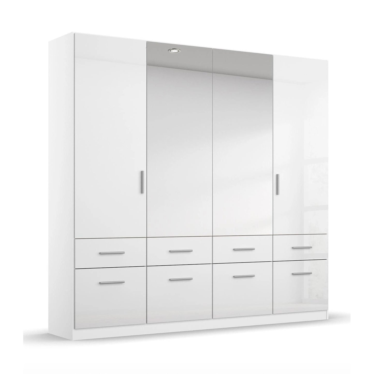 Rauch Cello 4 Doors & 8 Drawers White High Gloss Wardrobe - W181 CM with mirror