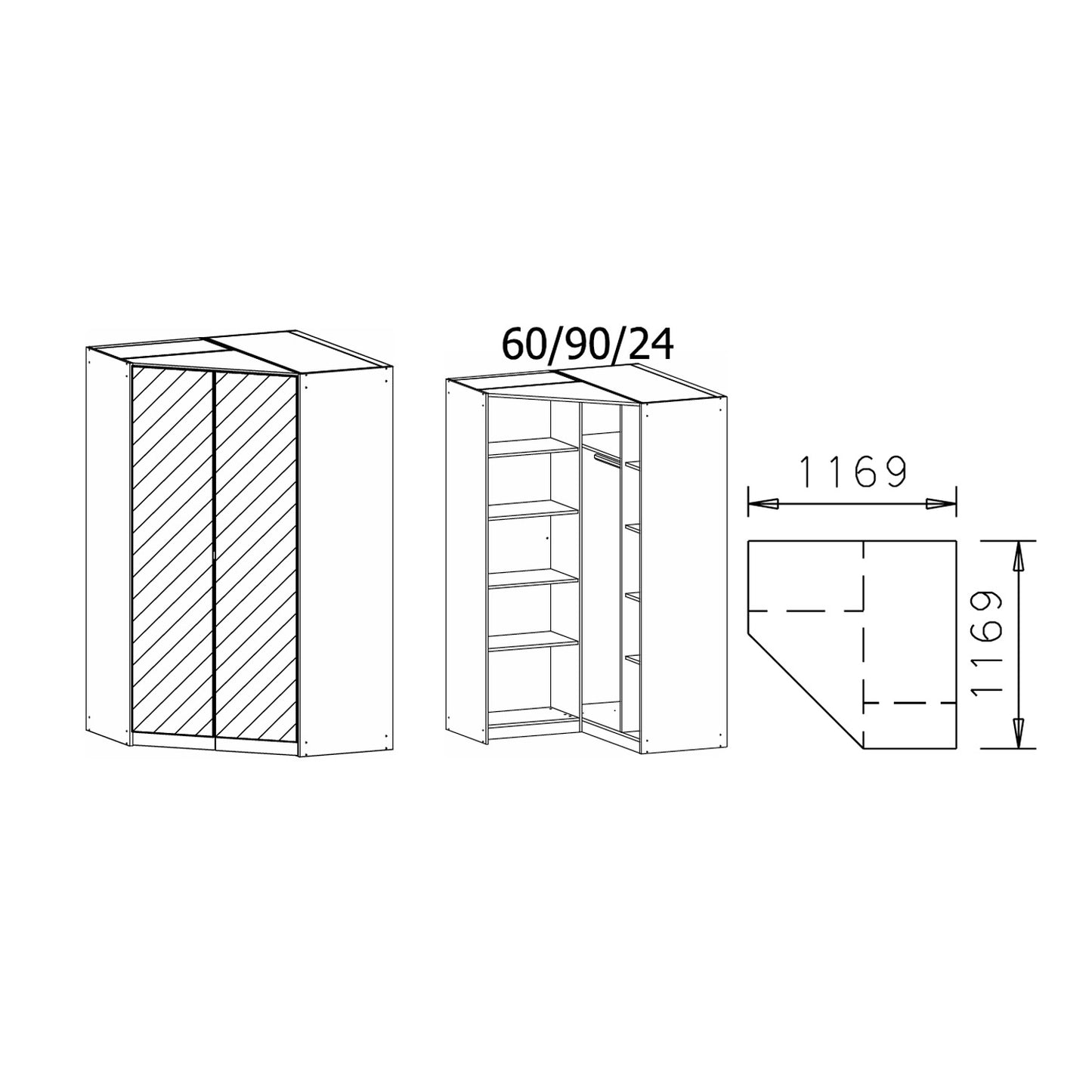Rauch Celle White High Gloss 2 Door Corner Wardrobe With Mirror