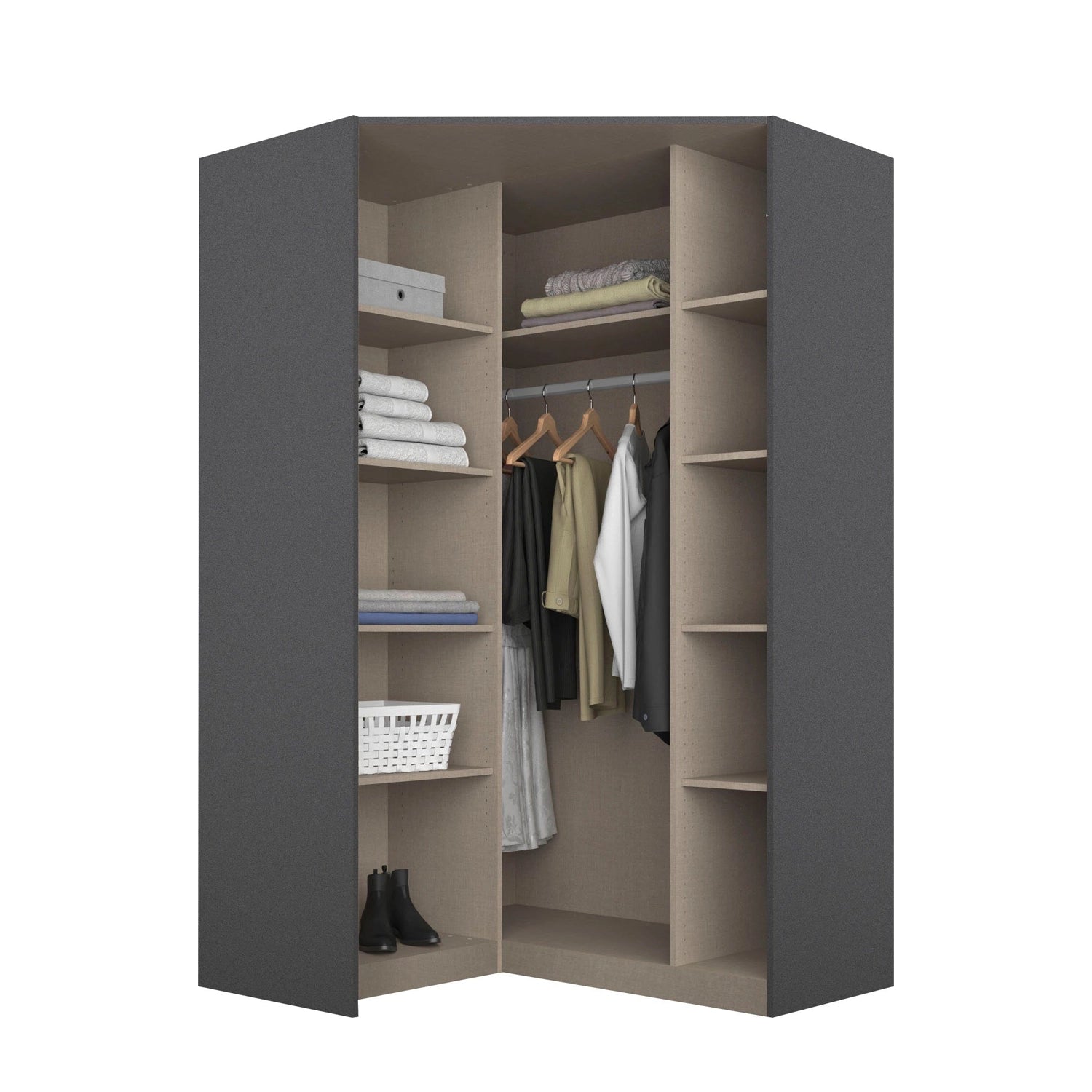 Rauch Celle High Gloss Effect Grey 2 Door Corner Wardrobe - Interior Styled in a Bedroom