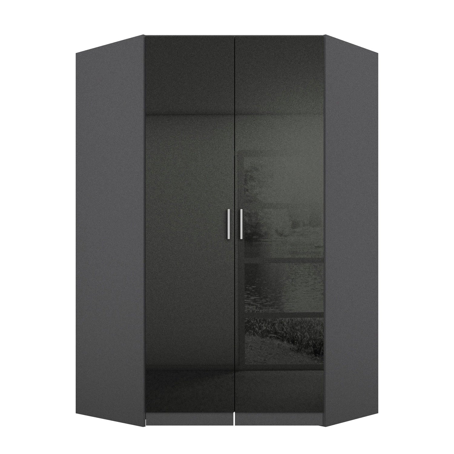 Rauch Celle High Gloss Effect Grey 2 Door Corner Wardrobe