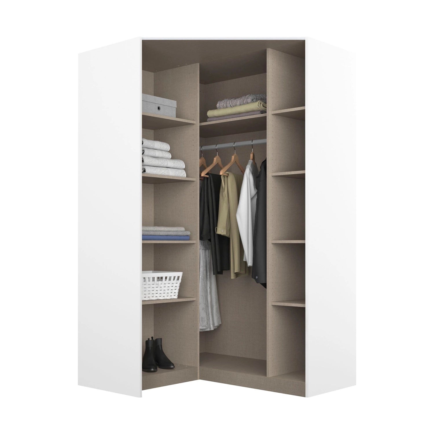 Rauch Celle White High Gloss 2 Door Corner Wardrobe - Interior Styled in a Bedroom