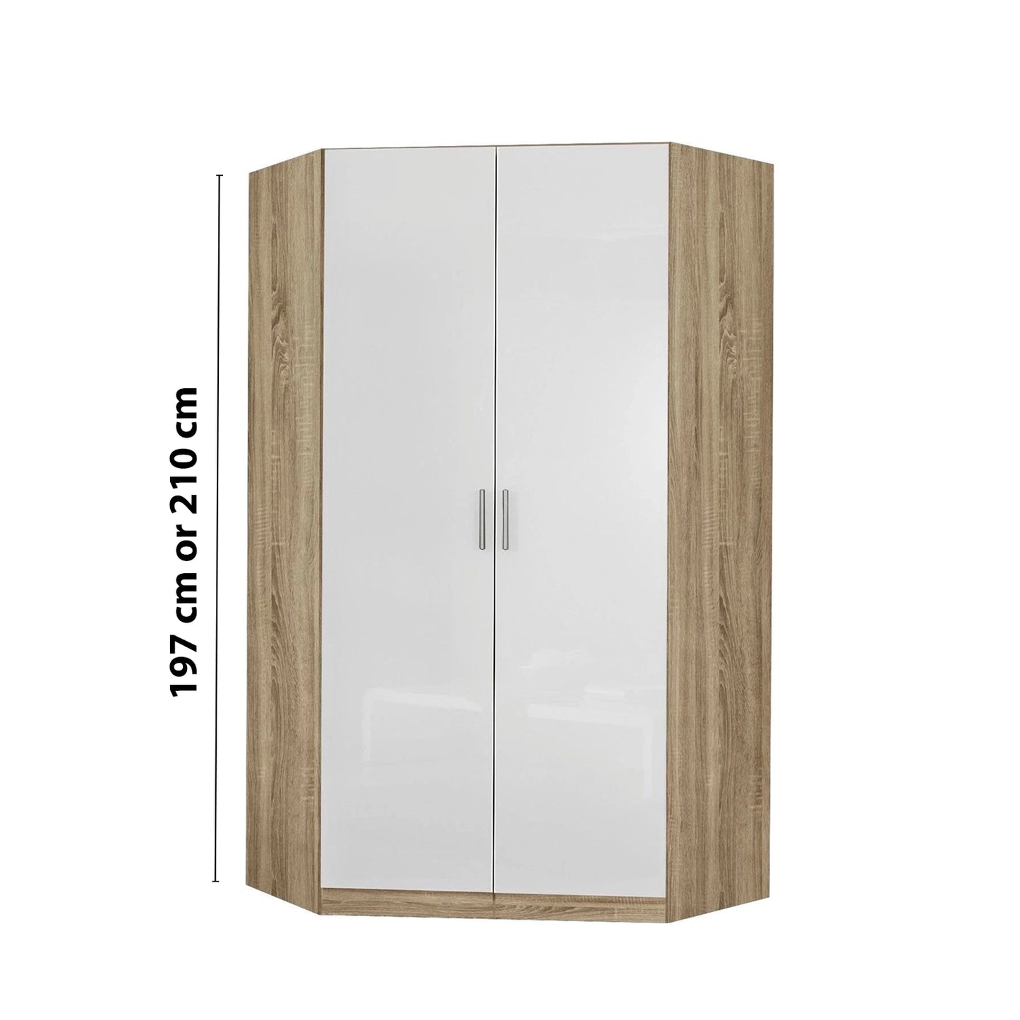 Rauch Celle Light Textured Oak Carcase With High Gloss White 2 Door Corner Wardrobe - Dimensions