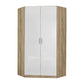 Rauch Celle Light Textured Oak Carcase With High Gloss White 2 Door Corner Wardrobe 