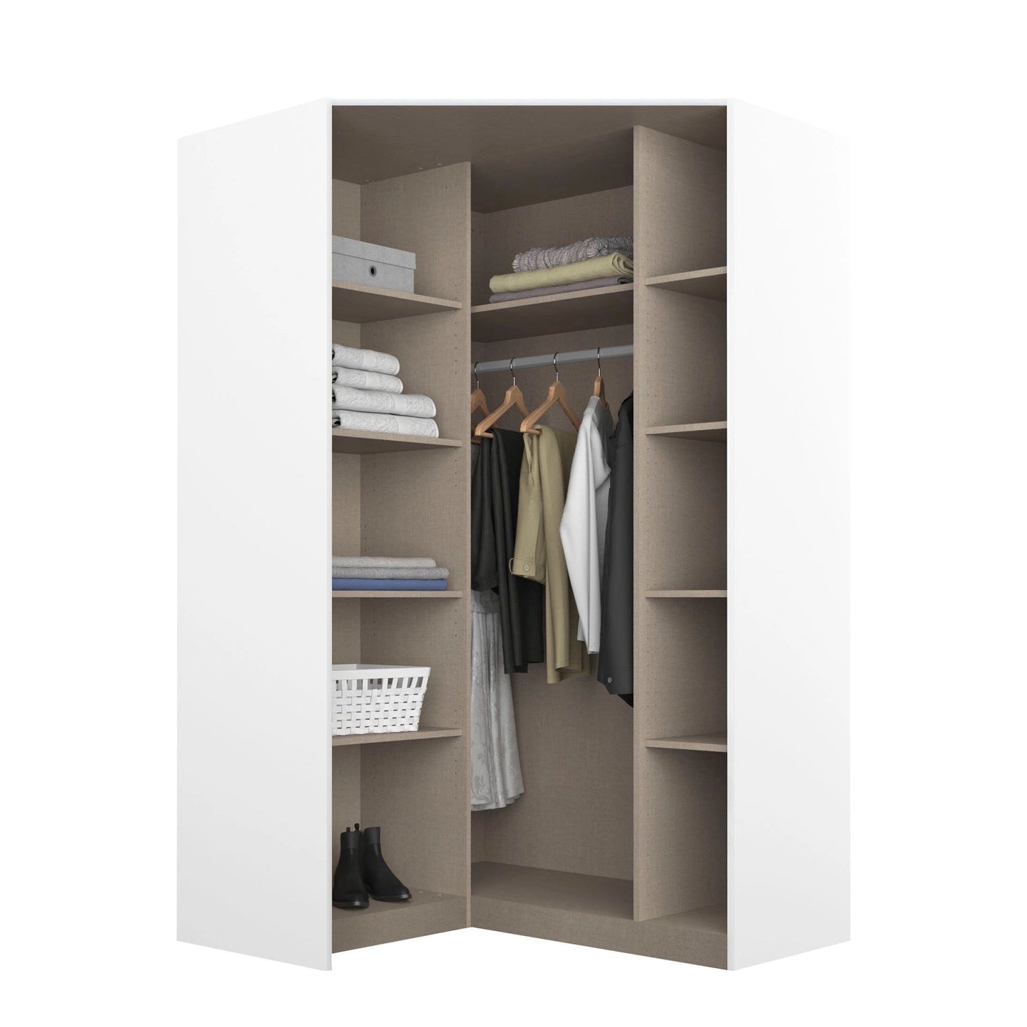 Rauch Celle White High Gloss 2 Door Corner Wardrobe With Mirror - Interior Styled in a Bedroom