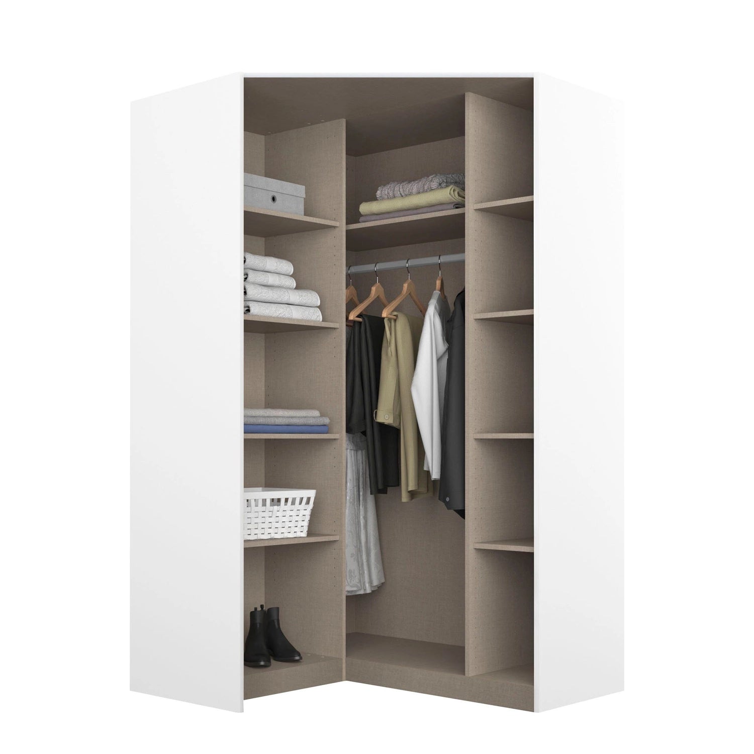 Rauch Celle White High Gloss 2 Door Corner Wardrobe With Mirror - Interior Styled in a Bedroom