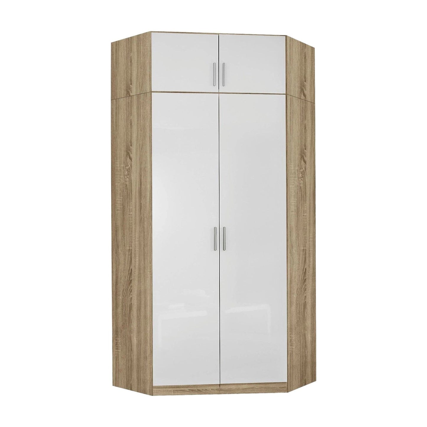 Rauch Celle White High Gloss 2 Door Corner Wardrobe With Top Unit