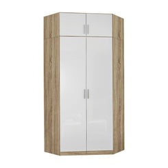 Rauch Celle White High Gloss 2 Door Corner Wardrobe With Top Unit