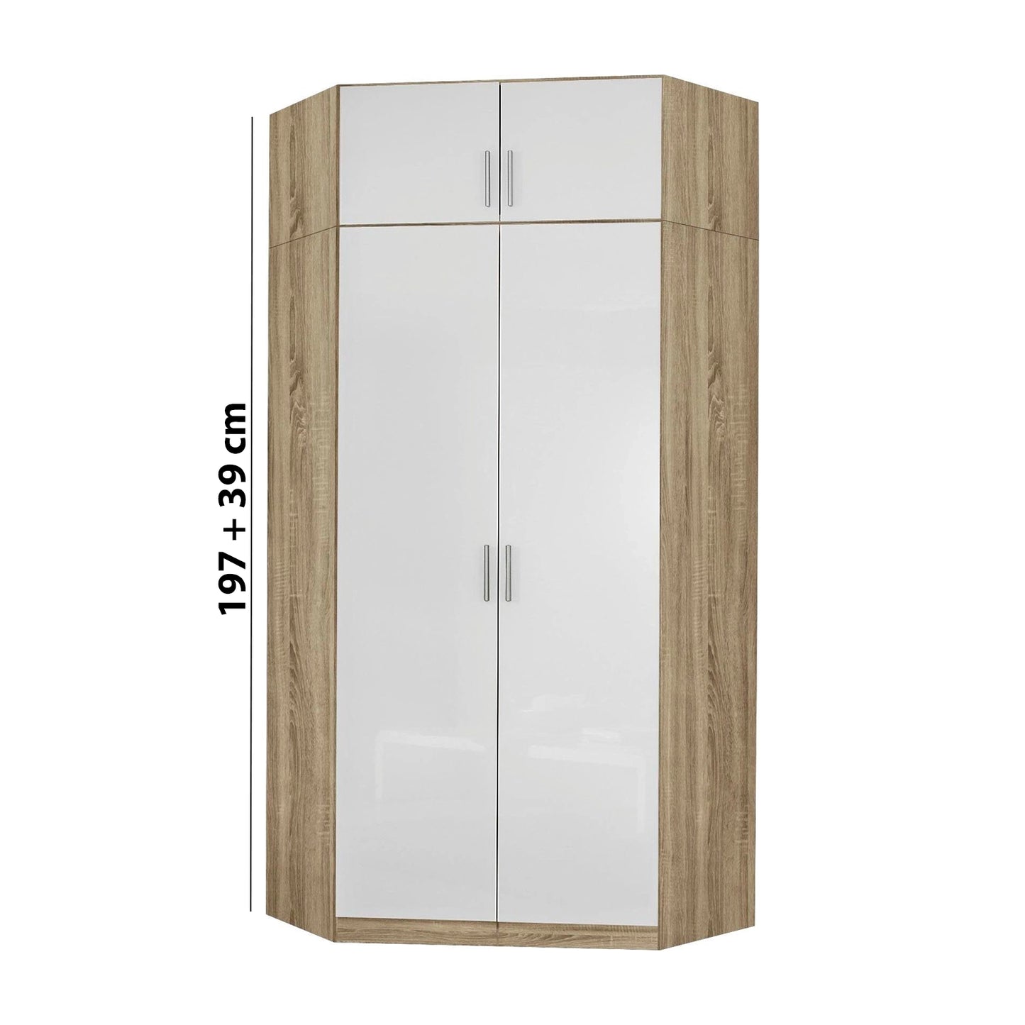 Rauch Celle White High Gloss 2 Door Corner Wardrobe With Top Unit - Dimensions