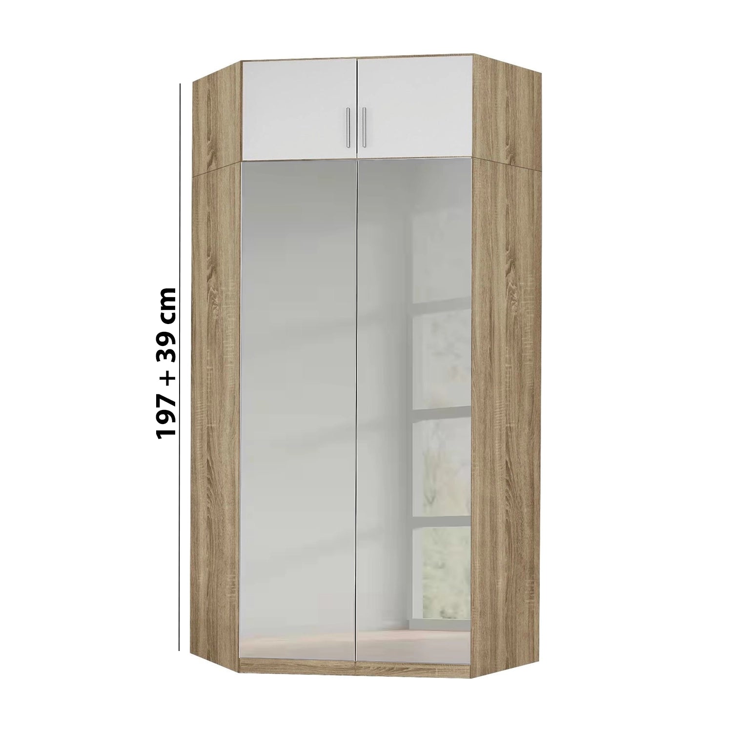 Rauch Celle Sonoma Oak 2 Door Corner Wardrobe With Top Unit - Dimensions